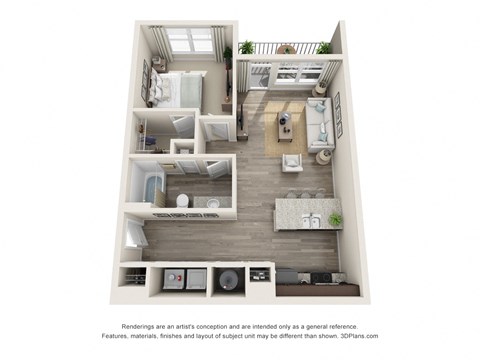 Floor plan for 1 bed, 1 bath, 766 sqft